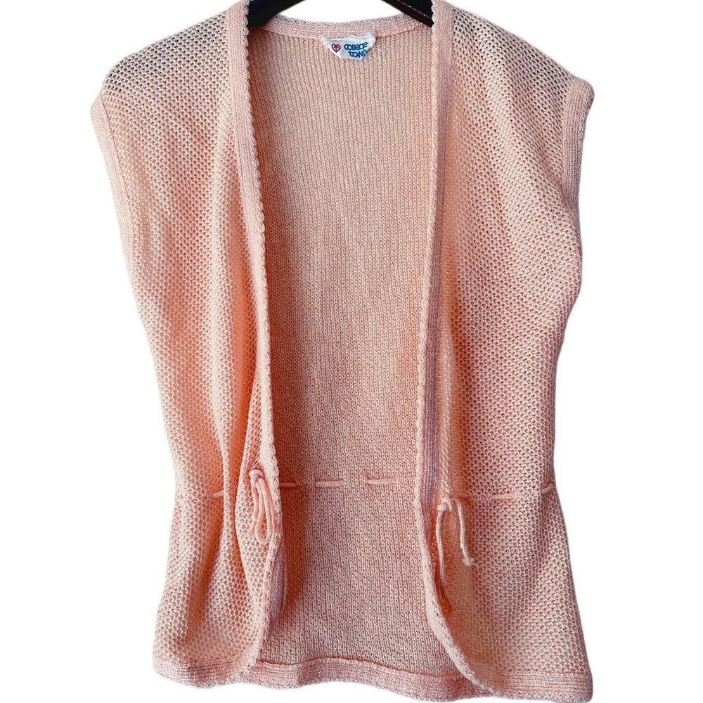 70s 1970s Vintage Love Salmon Pink Coquette Crochet Knit Sweater Rope Vest 34 S